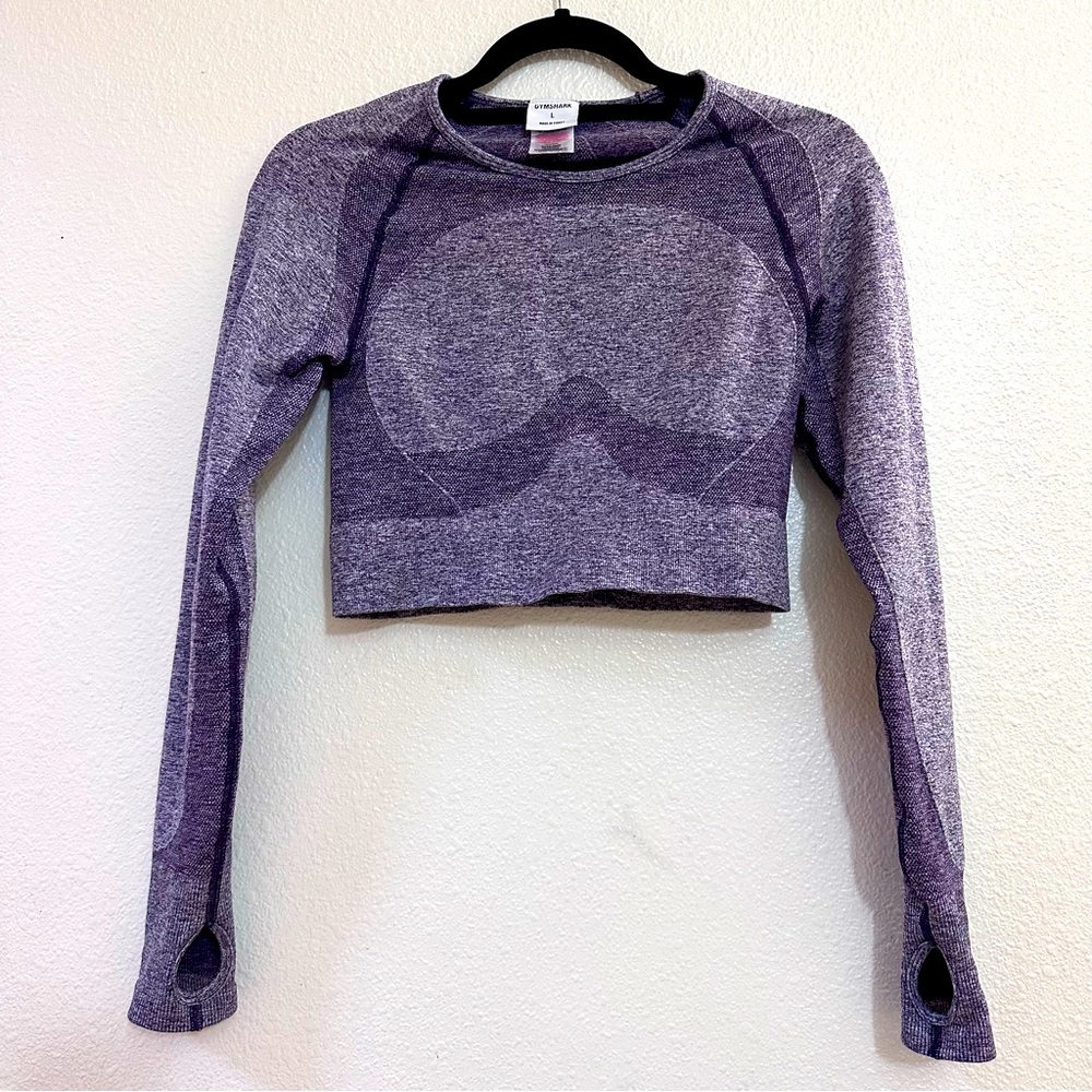 Gymshark Flex Crop Top Longsleeve Cropped Workout Top Purple Sz L